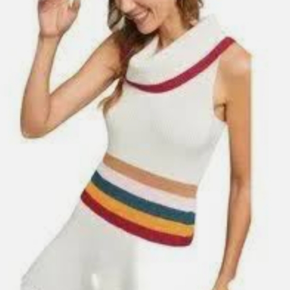 Anthropologie Maeve Sporty Sweater Dress Lambswool Cashmere Rainbow Large - Picture 2 of 8